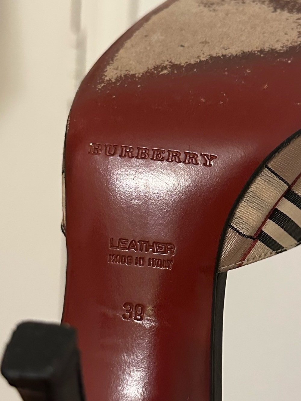 Burberry London Nova Check Plaid Canvas Leather Kitten Heel Slide Sandals 38 - Picture 13 of 15